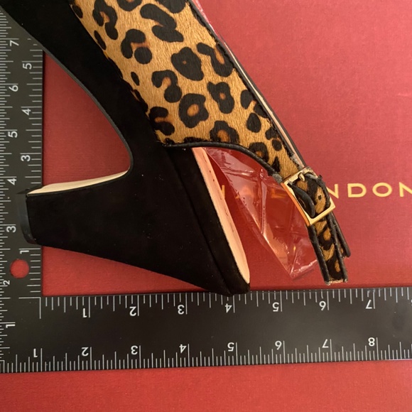 Sacha London Heel Pump Peeptoe Slingback Platform Leopard Leather Suede Elga - Picture 8 of 16